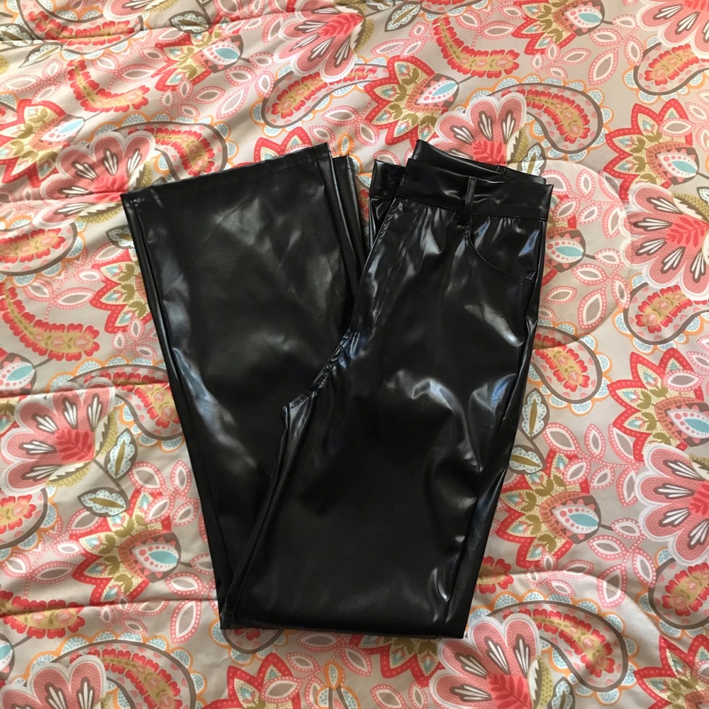 Black faux leather pants